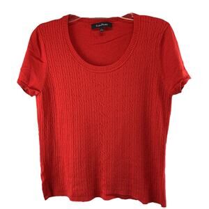 Evan-Picone Womens Knit Top Size Large Red Ribbed Short Sleeve Pullover Stretch